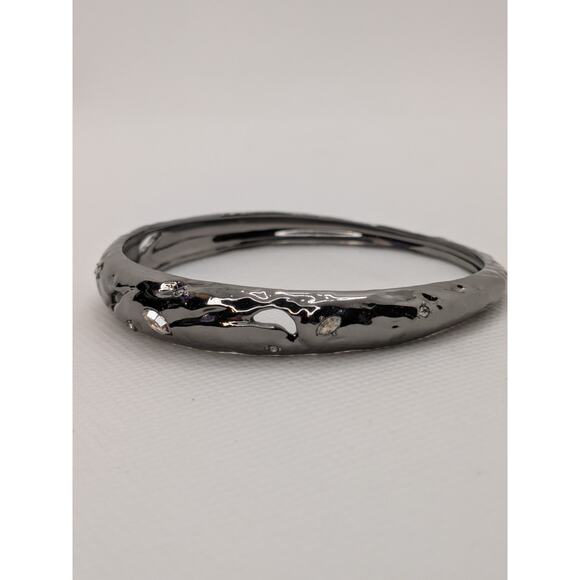 Alexis Bittar Gun Metal Rhinestone Bangle 8" Stackable Graduated Cutouts - Picture 2 of 5